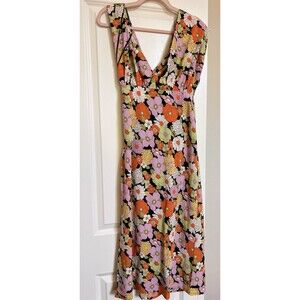 Forever 21 Floral Summer Dress Orange Green Lined Sz L BNWT Halter Neck Backless